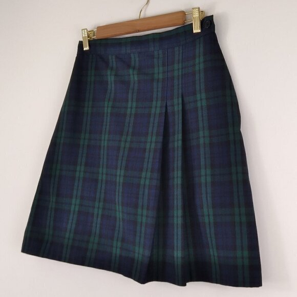 Vintage Parker School Uniform  Green Black & Blue Plaid Pleated Mini Skort Sz 9 - Picture 1 of 7